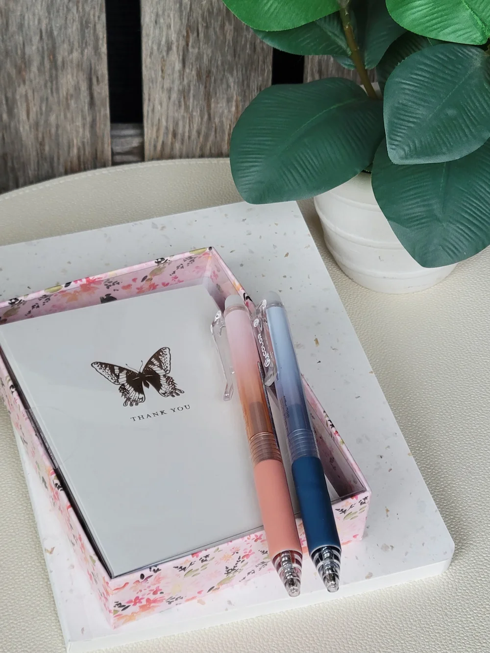 Rose Gold Butterflies Note Cards, Gel Pen Set with Journal - Home Office